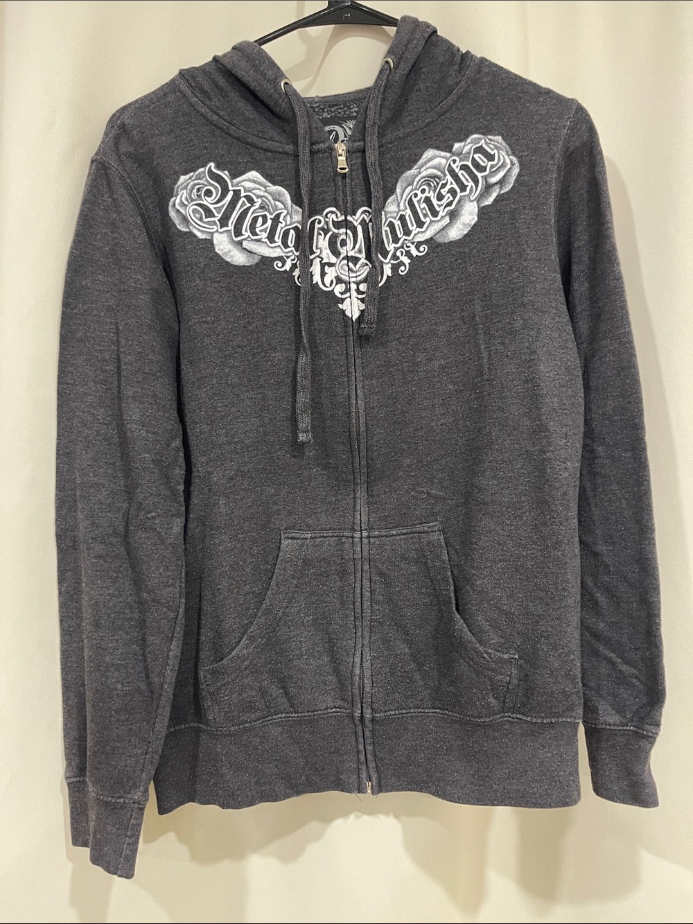 Metal Mulisha Charcoal Gray Zip-Up Hoodie with White Graphic